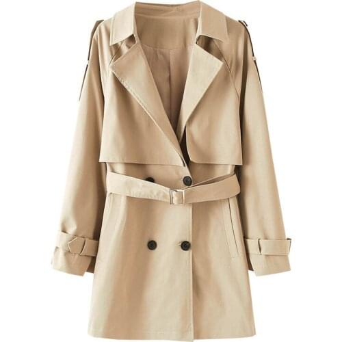 New Plus size 5XL Khaki Trench Coat Women Spring Autumn Korean Windbreaker Double breasted Belt Slim Solid Outerwear Female G960