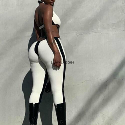 2020 sleeveless halter backless patchwork sext jumpsuit summer women fashion streetwear outfits jumper sports wear