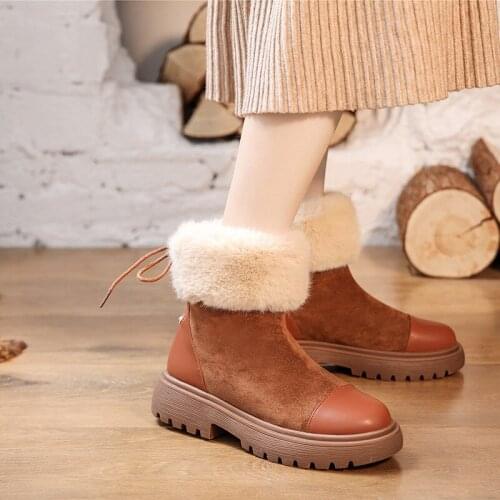 Snow boots female short tube womens shoes flat bottom Cross tie plus velvet warm cotton shoes classic high-quality O6-83