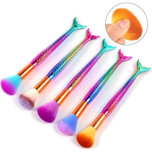 1Pcs Cosmetics Tool Powder Blush Makeup Brushes Mermaid Theme Nail Art Dusting Beauty Brush Gradient Color Fishtail Handle