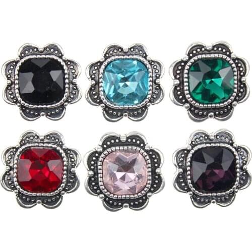 10PCS/Lot Mix Colors Round DIY Square Rhinestones Birthstone 18mm Snap Button Metal Buttons for Women Snap Jewelry