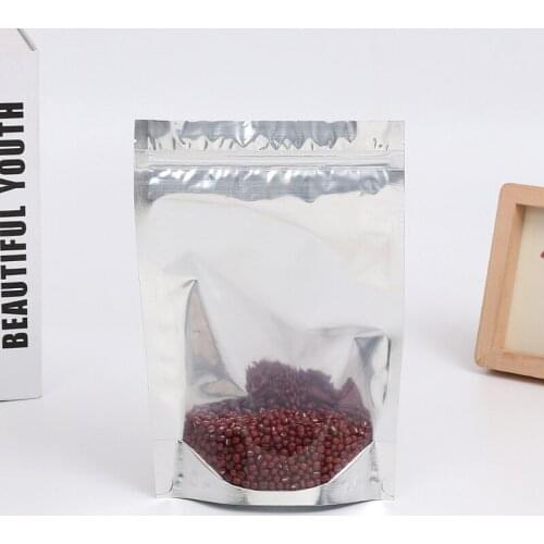 100pcs Large translucent silver zipper ziplock bag food candy coffee gift packing bags seal sealing plastic stand up pouch