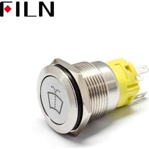 19mm 12v 24v LED Momentary Latching Stainless Steel waterproof metal Push Button Switch with Cleaning fluid marking symbol