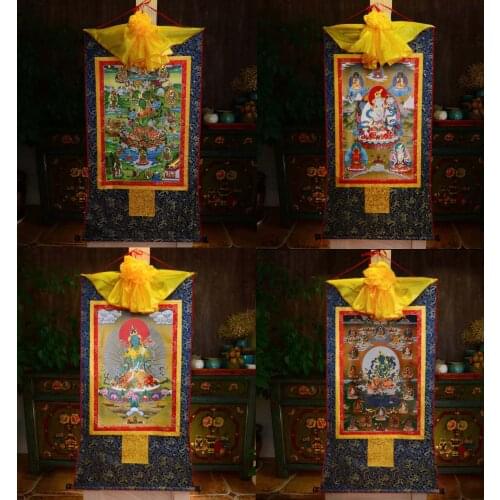 4P--Wholesale Buddhist supplies--60CM Thang-ga Buddha Green Tara white tara 21 Bodhisattva taras Thangka art painting