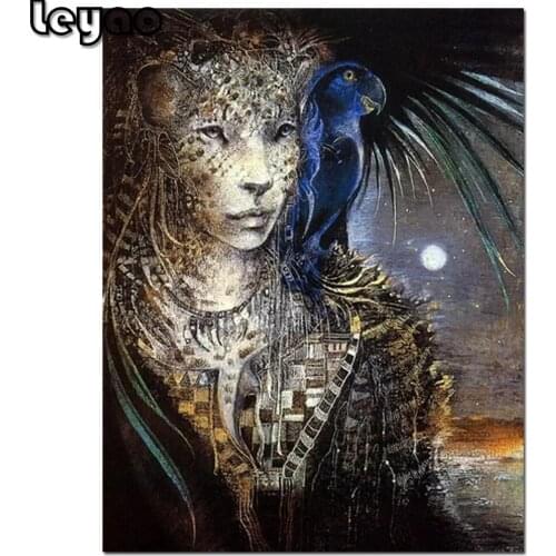 5D Diy Diamond Painting Cross Stitch full Square round Diamond Embroidery Leopard & parrot abstract woman picture for room Decor