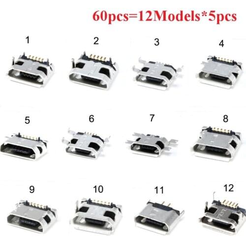 60pcs=12 Models Micro USB Connector 5Pin usb Jack Socket Female For MP3/4/5 And Other Mobile Tabletels
