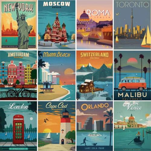 New York Moscow London 5D DIY Diamond Painting Vintage Europe America Cities Landscape Cross Stitch Home Decor Gift