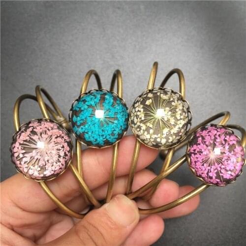 Antique DIY Time Gemstone Dried Flower Bracelet Girl Small Fresh Dried Flower Plant Specimen Four-leaf Clover Bracelet Wholesale