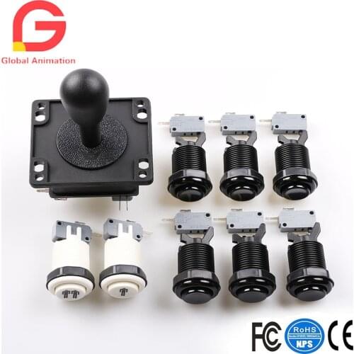 Arcade Game DIY Parts 8X Happ Style Standard American Push Buttoons With Microswitch+1X 2Pin 8Way Joystick For Mame Jamma Arcade