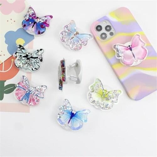 Glitter Butterfly Expanding Mobile Phone Holder Mount Socket Fold Smartphones Pocket Tablet Desktop Stand Bracket Phone Holder