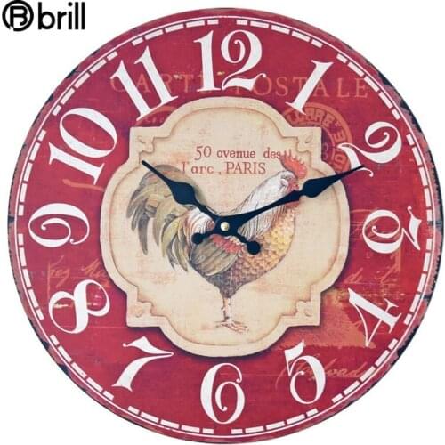 Large Red Retro Wall Clock Vintage Kitchen Wall Clocks Home Decor Shabby Chic Coloured Drawing Clock Horloge Mural Reloj Pared