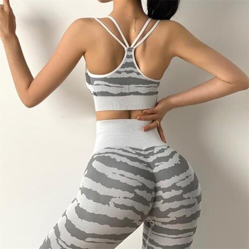 Women Zebra pattern Sports Bra Thin Shoulder Strap Yoga Bra Seamless Fitness Bra Beauty back Running Top Gym Sports Underwear