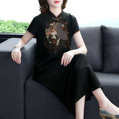 Black Cheongsam Qipao Chinese Orienal Dress China Female Traditional Chinese Clothing Qi Pao Ladies 2019 Summer Dresses TA1796