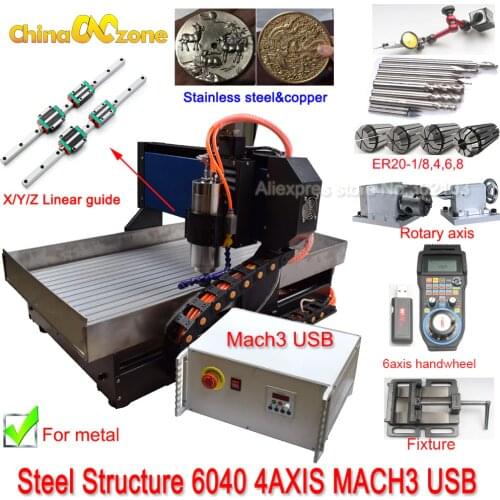 EU ship 6040 CNC 3/4axis 2.2KW CNC router wood carving machine MACH3 USB Linear guide steel/copper milling engraving machine