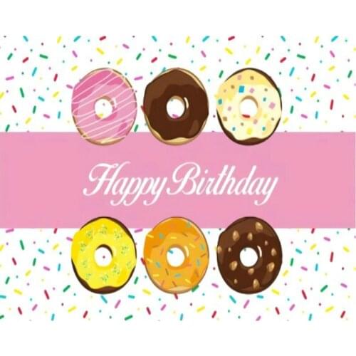 Happy Birthday Colorful Chocolate Donuts Party Backdrop Baby Shower Room Decor Photo Booth Studio Prop
