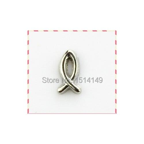 Hot selling ichythys fish floating charm living glass floating memory lockets