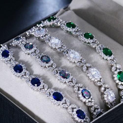 KSRA Round-shaped CZ Zirconia Exquisite Bracelet For Women Trendy Wedding Bridal Exquisite Jewelry Bangle Luxury Prom Party Gift