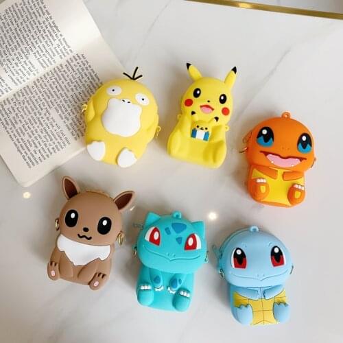 Kawaii Pikachu Coin Purse Bag Backpack Silicone Fashion Cartoon Pokemon Zipper Purse Toy Key Storage Bag Kid Baby Birthday Gift