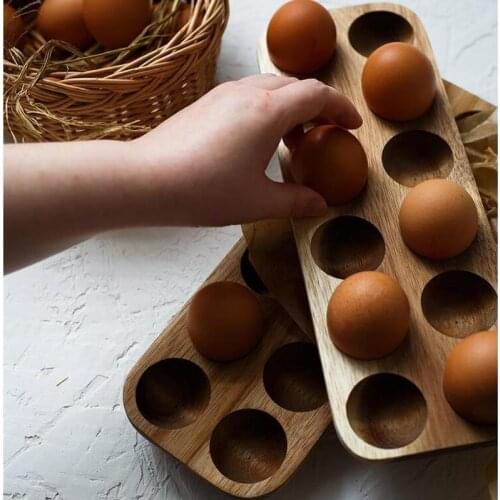 Kitchen Containers Acacia Wood Double-Row Egg Storage Box Household Refrigerator Egg Rack Accessories Container Storage Kitchen