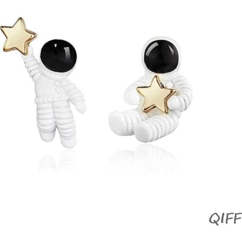 Cute Asymmetric Space Silver color Plated Astronauts Stud Earrings Women Jewelry