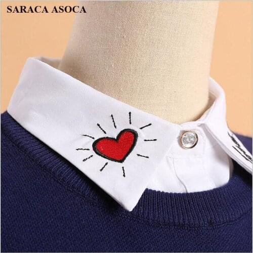 Fashion Casual White Shirt Detachable Collars Women All-Macth Cute Cartoon Letters Sweater Print Fake Collar For Girls B122