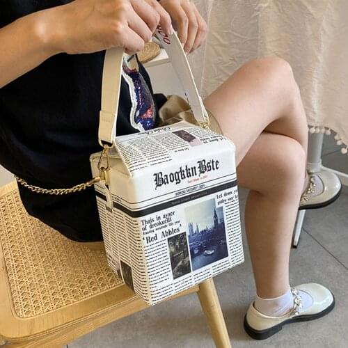 Fashion Newspaper Box Bag Women Handbag Cute Letter Printed Crossbody Bags for Women Harajuku Big Shoulder Bag Funny Purse Girls