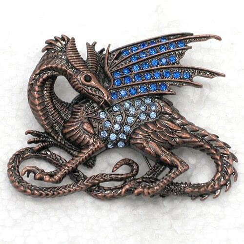 Fashion pins Antique copper Blue Rhinestone Dinosaur brooch Jewelry gift Pin brooches C963 B3