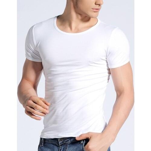 Mens summer o-neck 100% cotton tight fitting solid color short-sleeve T-shirt basic shirt