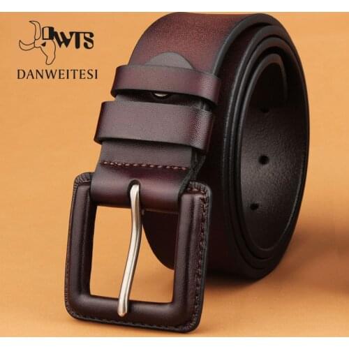 [DWTS] Leather Belt Men Luxury Strap Male Prevent Metal Allergies New Fashion Oversize Pin Buckle Cowskin Casual High Quality