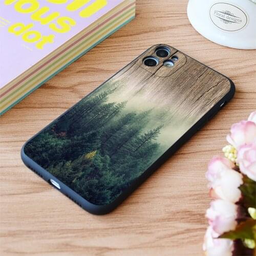 For iPhone Misty Forest Wood Print Soft Matt Apple iPhone Case 6 7 8 11 12 Plus Pro X XR XS MAX SE