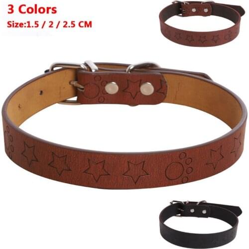 Pet Collar PU Leather Adjustable Dog Collar Hot Stamping Star Small Medium Large Dog Cat Accessories Collar Perro