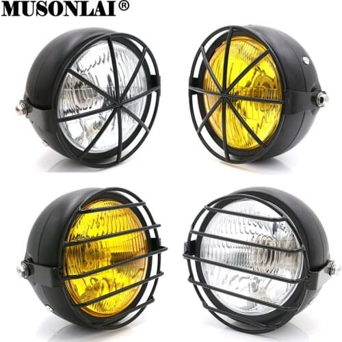 12v 6.5'' Motorcycle Front Headlight With Grill Universal Side Mount Motorbike Headlamp for Harley Old School Cruiser Chopper