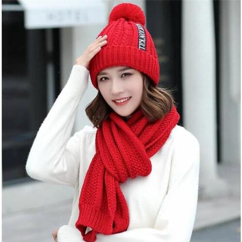 Christmas Fashion Autumn Winter Womens Thick Hat Caps Knitted Warm Scarf Windproof Multi Functional Hat Scarf Set Clothing Suit