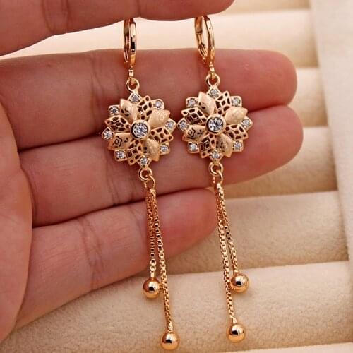 Trendy Gold Copper Plated Dangle Drop Earring Chain White Stone For Women Girls Fashion Jewelry Accessories Wedding Gift