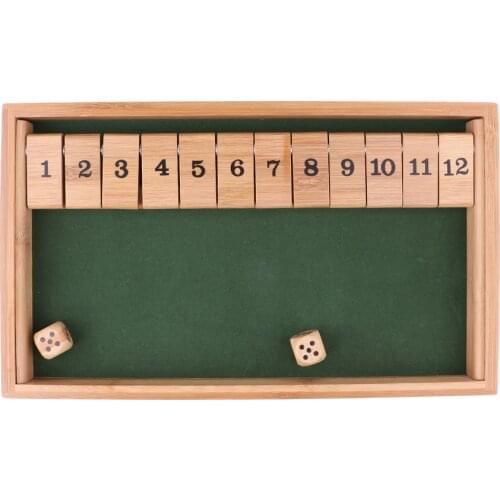 Shut the Box Board Game 12 Number 2 Player Wooden Dice for Kids and Adults Family Traditional Games