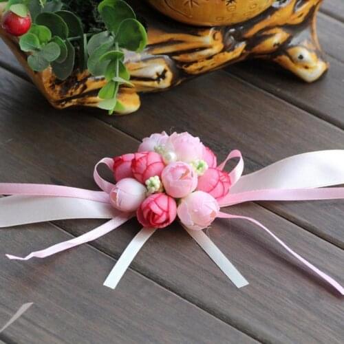 Wrist Corsage Wedding Bridesmaid Bracelet Silk Rose Flower Party Girl Wrist Wedding Decor Party Prom Artificial Flower Bracelet
