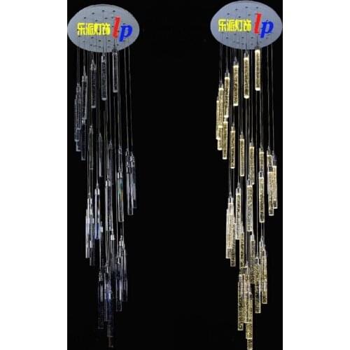 LED villa spiral turn fishing Double stair lamp long pendant light bubble crystal column living room line Pendant Lights ZCL