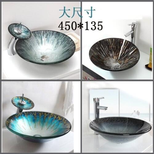 Glass Washbasin Art European Style Wash Basin Home Bathroom Washing glass vessel sinks