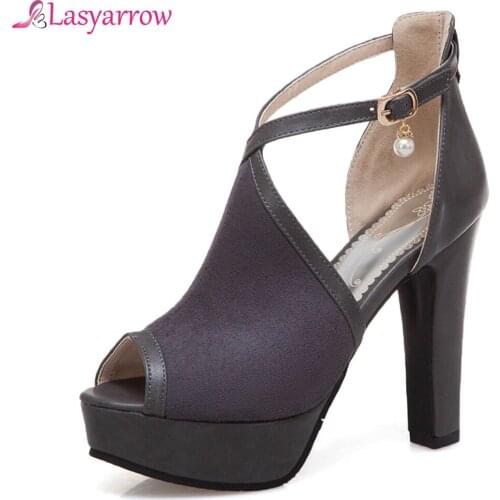 Lasyarrow 2019 summer new shoes woman peep toe buckle sandals women thick high heels platform shoes women summer shoes J743