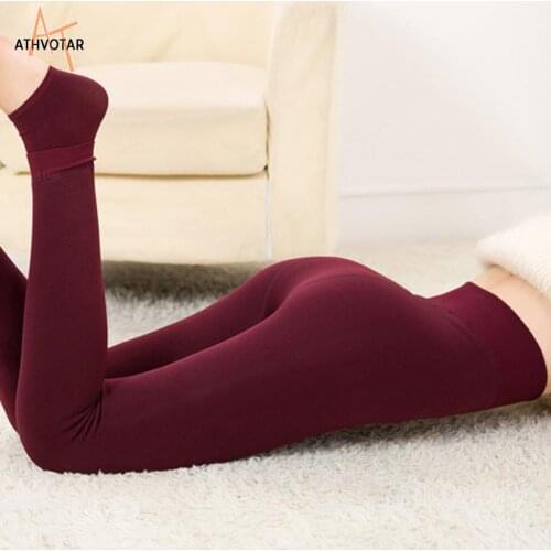 ATHVOTAR Women Winter Leggings Thick Velvet Super Elastic Leggings High Waist Skinny Slim Legins Solid Pantyhose