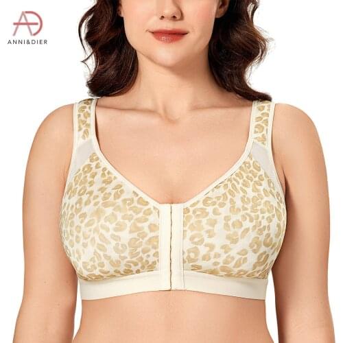 Womens Full Coverage Front Closure Wire Free Back Support Posture Bra Plus Size Non-padded