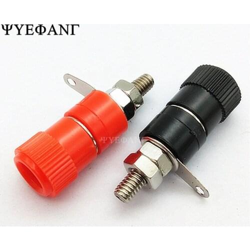 10pcs 4mm Banana Socket Nickel Plated Binding Post Nut Banana Plug Jack Connector Red + Black