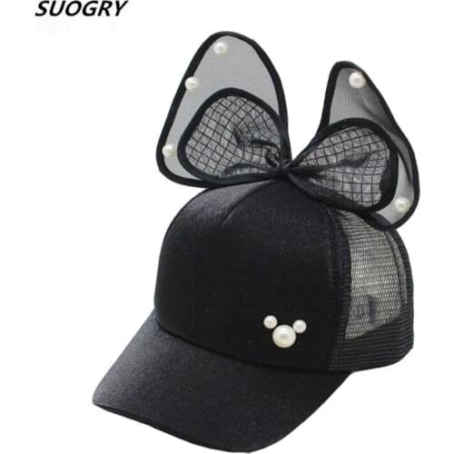 2018 Children Hip Hop Baseball Cap Summer Baby Rabbit Ear Pearl Bow kids Sun Hat Boys Girls Snapback Caps For 2-8 Years Old