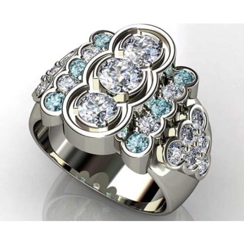 2020 New Arrive Exquisite Three Lines White Green Colors Cubic Zircon Rings For Women Fashion Wedding Party Jewelry Accessories