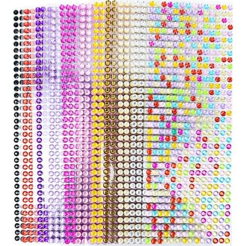 5 Sheets 3/4/5/6mm Crystal Diamond Bling Rhinestone Art Decal Self Adhesive Stickers for DIY Phone Case Decoration Scrapbooking