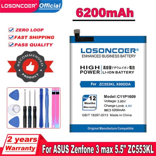 LOSONCOER C11P1609 5850mAh Battery For ASUS Zenfone 3 max 5.5" ZC553KL X00DDA Zenfone 4 max 5.2" ZC520KL X00HD Battery Tools