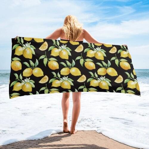 Watercolor Lemon Fruit Bath Towel Microfiber Beach Towel Bathroom Supplies Bath Towels for Adults