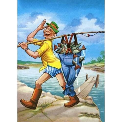 New product 5D DIY diamond painting full square / round diamond "cartoon fishing" embroidery cross stitch gift home decoration