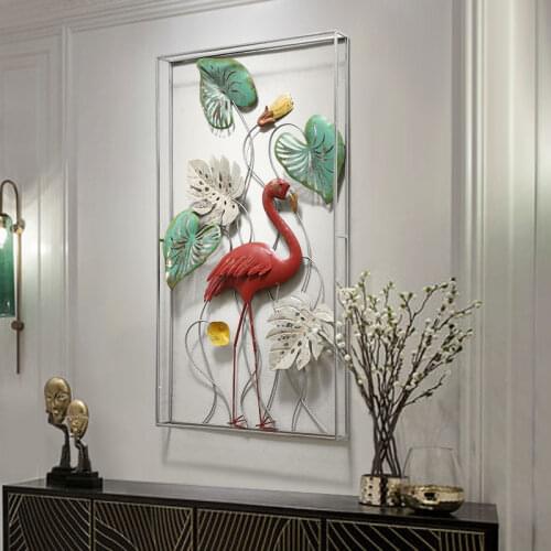 American Wrought Iron Birds Wall Hanging Flamingo Decoration Home Livingroom 3D Wall Sticker Crafts Porch Wall Metal Mural Decor