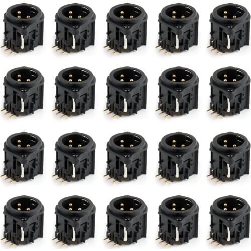 Artudatech 20Pcs 3Pole Gold Right Angle XLR Male Chassis PCB Panel Socket Connector For Mic New